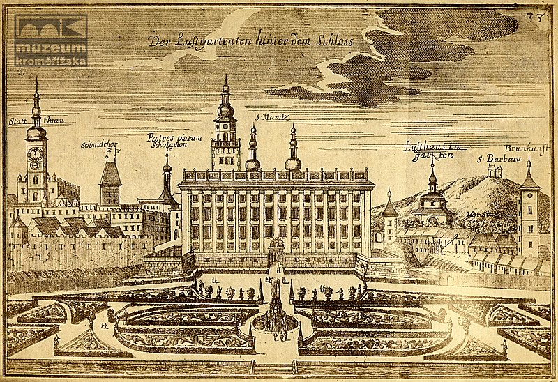 Kroměříž a zámek s raně barokní zahradou, J. van den Nypoort podle G. M. Vischera 1691 | Zdroj: Muzeum Kroměřížska
