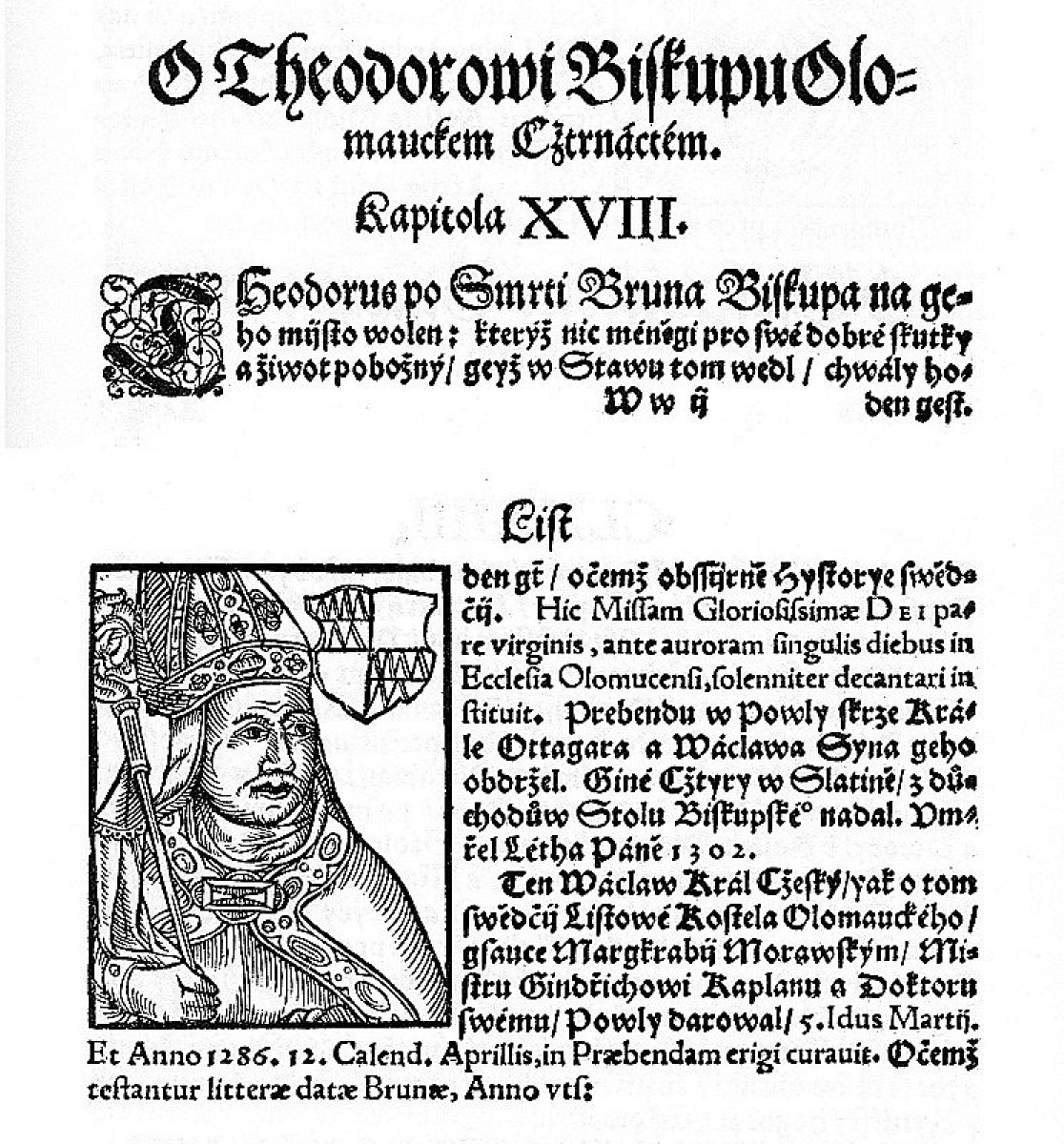 Biskup Dětřich (Theoderich) z Hradce. Převzato z Paprocký, Zrcadlo, faksimile 1993 | Zdroj: Muzeum Kroměřížska