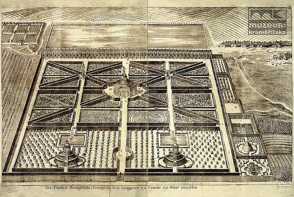 Květná zahrada s Kroměříží, J. van den Nypoort podle G. M. Vischera, 1691 | Zdroj: Muzeum Kroměřížska