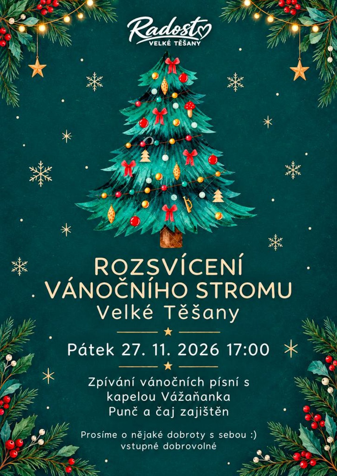 Rozsvícení vánočního stromu ve Velkých Těšanech